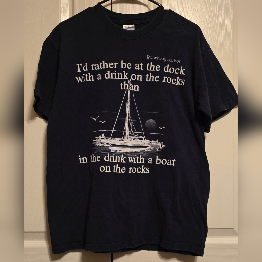 Navy Blue Short-Sleeved Tee From Boothbay Maine,  Medium